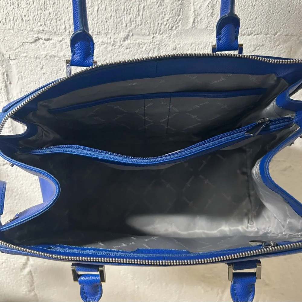 Gianni Conti Satchel Genuine Safiano Leather Handbag Cobalt Blue NWOT